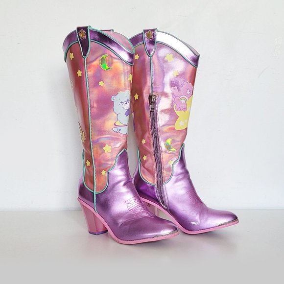 Dolls Kill X Care Bears Magical Moon Holographic Space Cowboy Boots - Size 10M - Picture 1 of 16